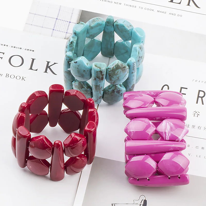 Classic Stone Resin Cuff Fashion Bracelets Bangles for Women Stretch Grain Acrylic Bracelets Female Charm Wedding Gifts Jewelry (1)