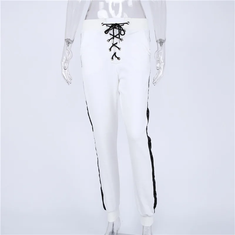 Женские шаровары свободные штаны с высокой талией белого цвета 2019|stripes sweatpants|women