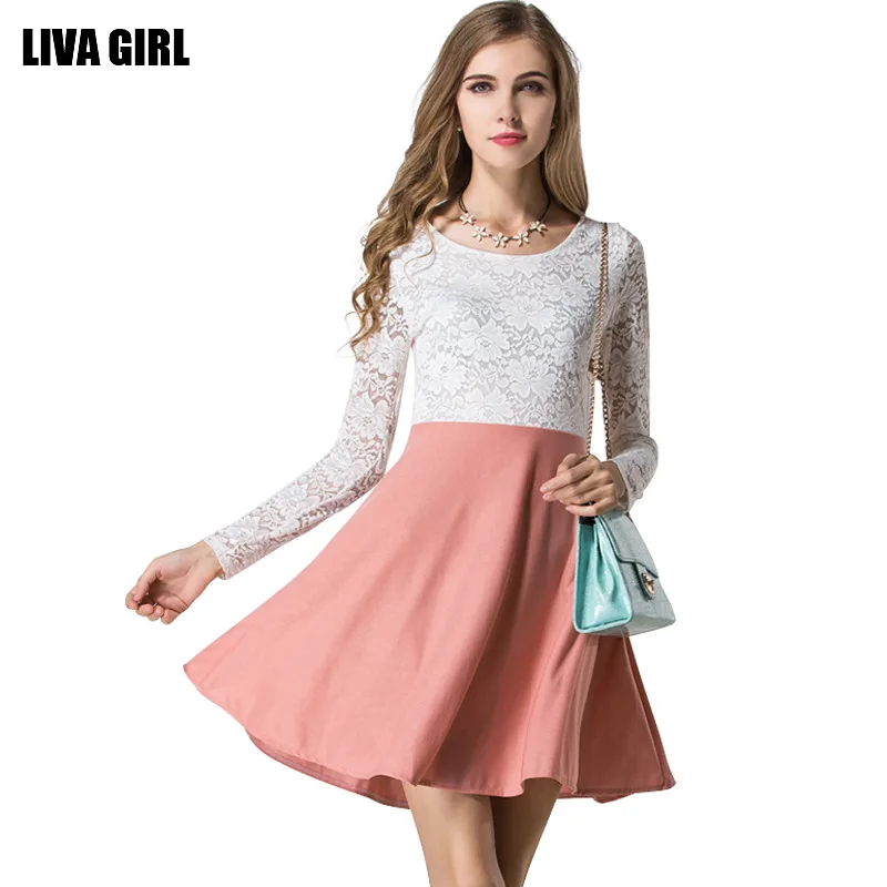 

2019 Fashion Lace-Sleeve Women Summer Dress Jacquard Hollow Out Lace Vestidio Empire-Waist Slim Dress Women Casual Sweet Dress