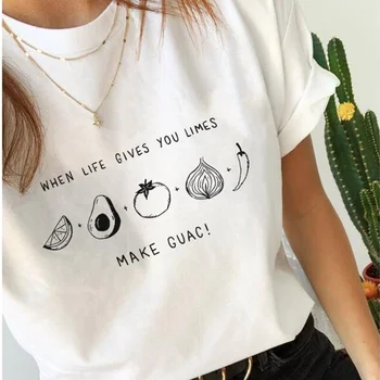 

Fashionshow-JF 1pcs Women Tshirt When Life Give You Limes Make Guac Funny Shirts Summer Causal Graphic Tee Tumblr Tops