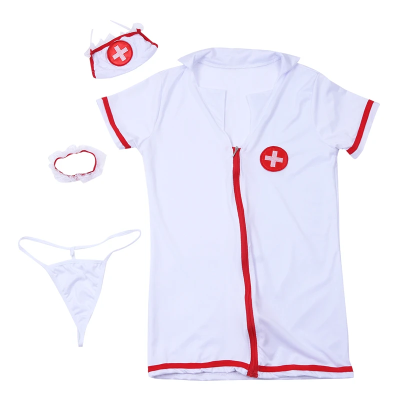 Сексуальная Медсестра Доктор костюм набор фантазия сексуальный горячий эротический костюм медсестры для косплея единый соблазн v-образным вырезом платье косплей нарядное платье - Цвет: White