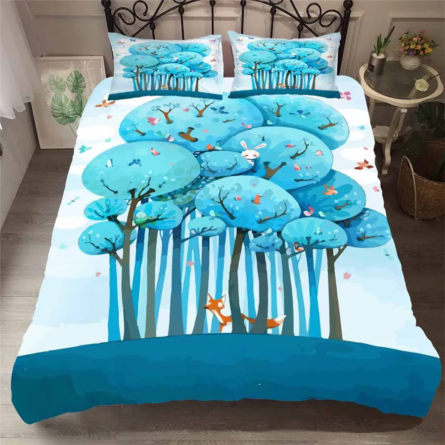 HELENGILI 3D Постельное белье лес печати пододеяльник набор Bedcloth с Наволочка на