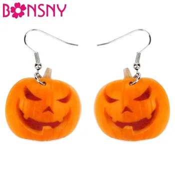 

Bonsny Acrylic Halloween Smile Pumpkin Earrings Big Long Dangle Drop Fashion Novelty Jewelry For Women Girl Teens Gift Wholesale