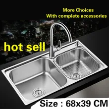 Кухонная раковина пищевая 304 нержавеющая сталь нормальный двойной бак Лидер продаж 68x39 см