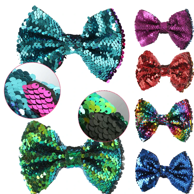 

1PC 5inch Reversible Mermaid Sequins Hair Bow With Clip DIY Pattern Flip Sequin Hairpins Hairgrip Women Children Hair Acessories