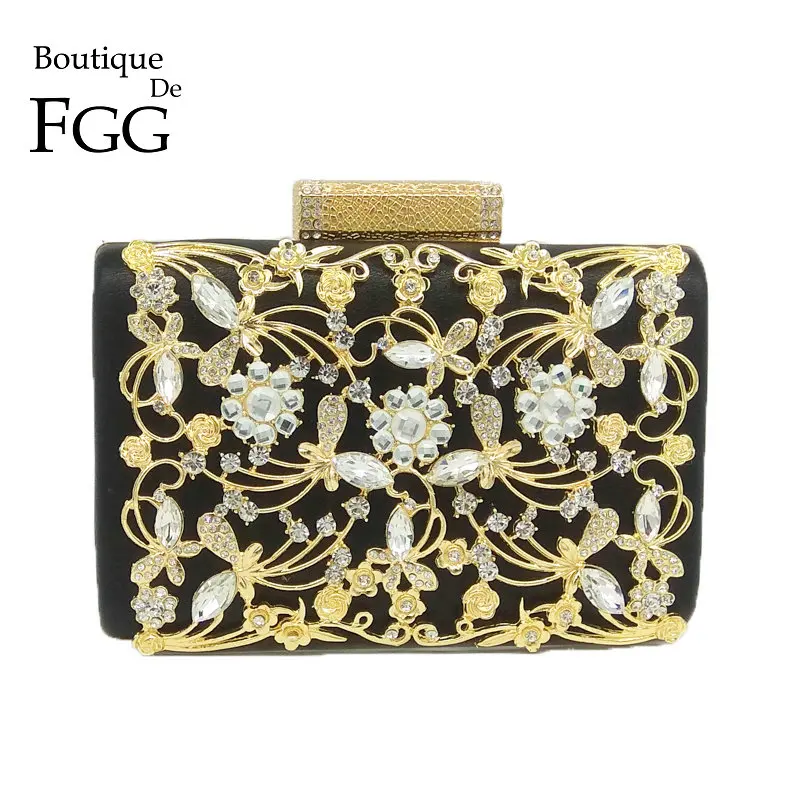 

Boutique De FGG Metal Flower Appliques Alligator Pattern Women Flower & Crystal Evening Bags Wedding Party Prom Handbag Purse