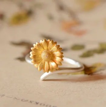 

Flyleaf 925 Sterling Silver Sunflower Rings For Women Fashion Flower Open Ring Girl Gift Hypoallergenic Sterling-silver-jewelry