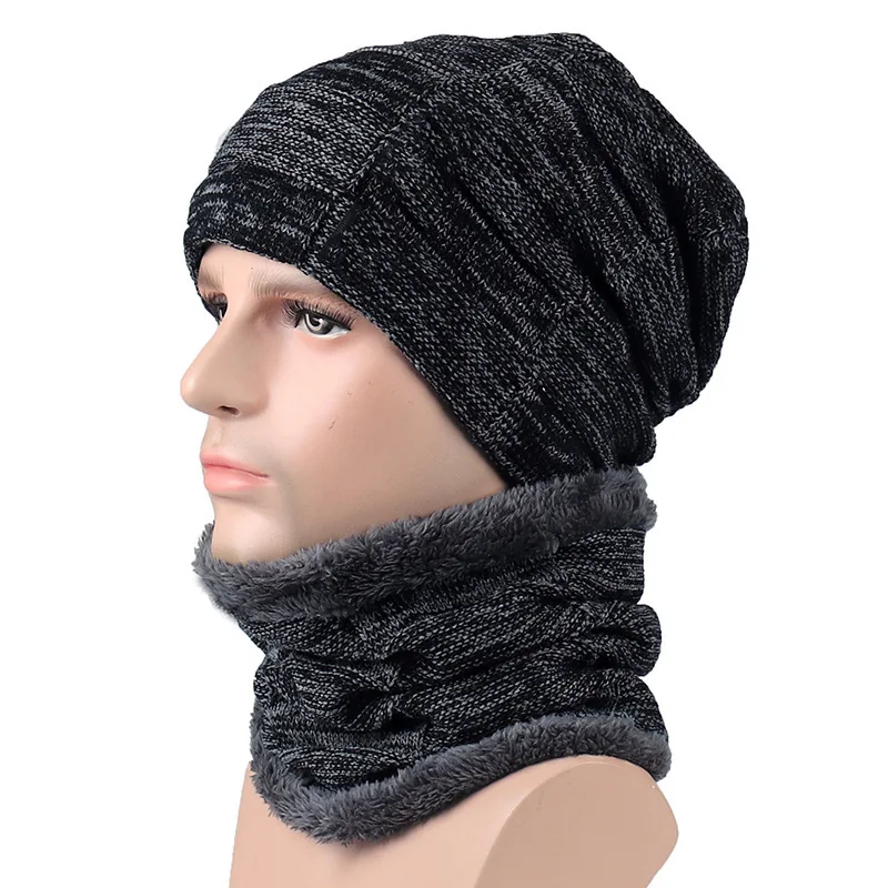 Xpole/зимняя шапочка-шарф, комплект из шерсти, теплая вязаная шляпа, толстая Кепка с черепом, для мужчин и женщин, на флисовой подкладке, для мужчин и женщин, шапка с черепом