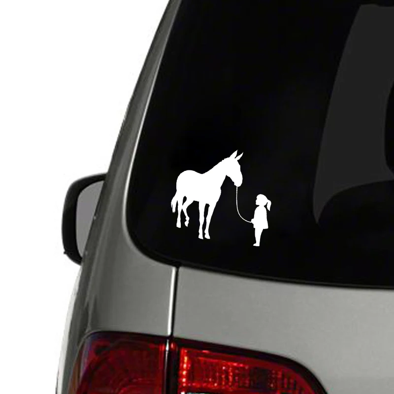 QYPF 15CM*14CM Funny Girl Walking Mule Waterproof Car Sticker Decal Black Silver Vinyl C15-3327