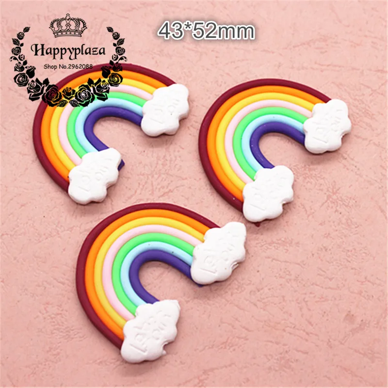 

10pcs Flat Back Clay Cabochon Kawaii Miniature New Rainbow DIY Flatback Scrapbooking Embellishment Crafts,43*52mm