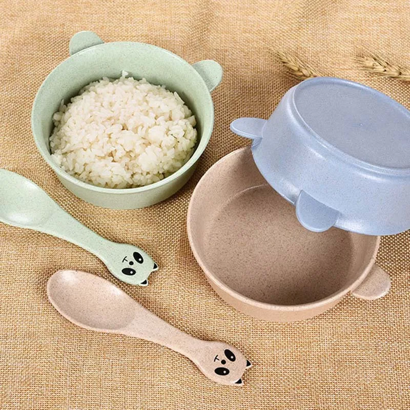2 Pcs/Set Baby Feeding Food Tableware Panda Wheat Kid Dishes Eco-Friendly Children Training Dinnerware Plate Bowl Spoon 2 Pcs/Set Baby Feeding Food Tableware Panda Wheat Kid Dishes Eco-Friendly Children Training Dinnerware Plate Bowl Spoon