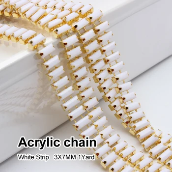 

White 1yard Acrylic Rhinestone Chain Gold Strip 3X7mm for Garment free shipping
