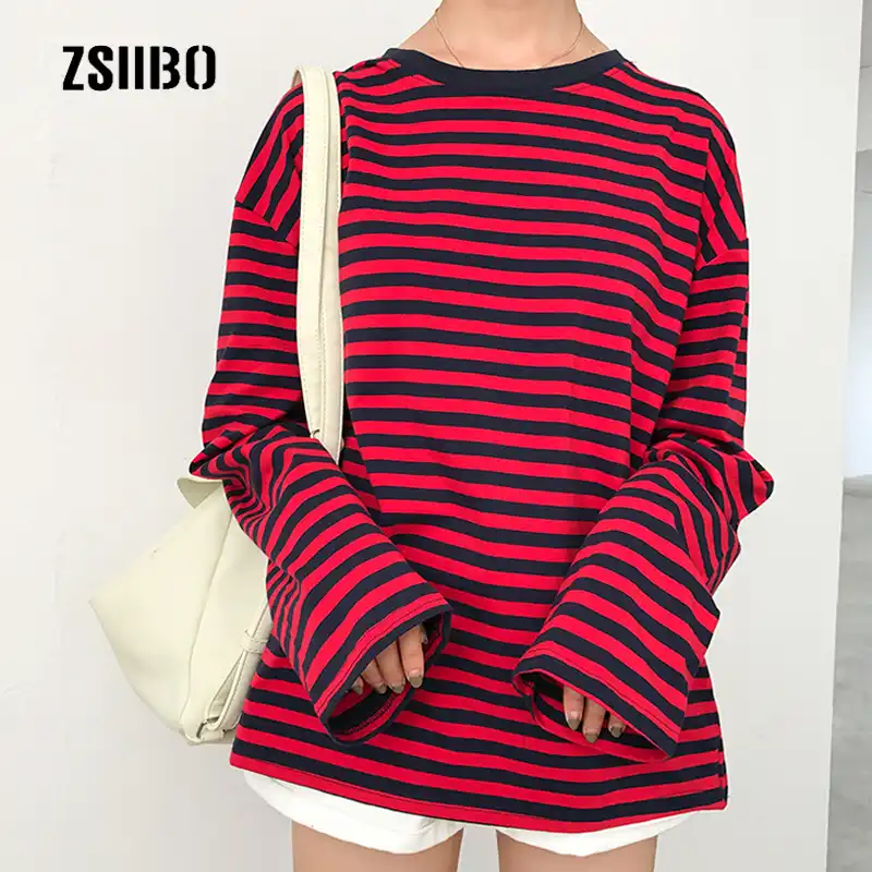 striped long sleeve shirt red and black