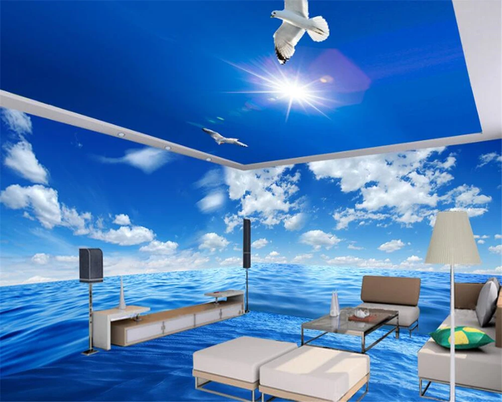 beibehang Individual indoor silk wall paper shocked the whole sea landscape theme space background papel de parede 3d wallpaper