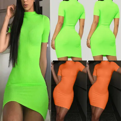 

Fluorescent Green Women's Casual Short Sleeve Dress Party Cocktail Pencil Dress