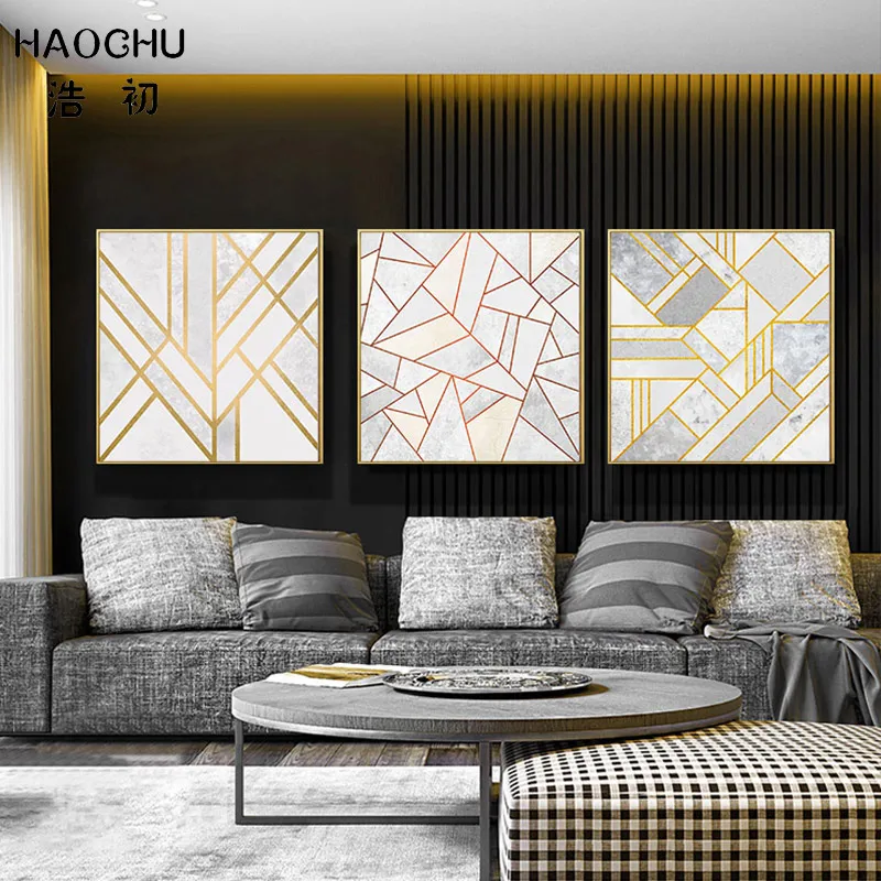 

HAOCHU Abstract Marble Texture Geometric Art Print Picture Nordic Poster Retro Line Canvas Painting For Corridor Porch Unframed
