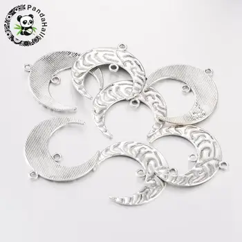 

10pcs Tibetan Style Hammered Metal Crescent Moon Links for Dangle Charms Jewelry Making Antique Silver Color 36x33x1.5mm