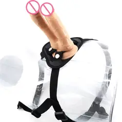 Двойной Дилдо страпон фаллоимитатор ремень для дилдо с присоской телесный реалистичный фаллоимитатор секс-игрушки для женщин