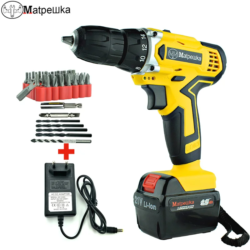 

21V Multi-Function Electric Screwdriver Double Speed Electric Tool Household Cordless Llithium Battery Drill 1 Battery +39 Gifts