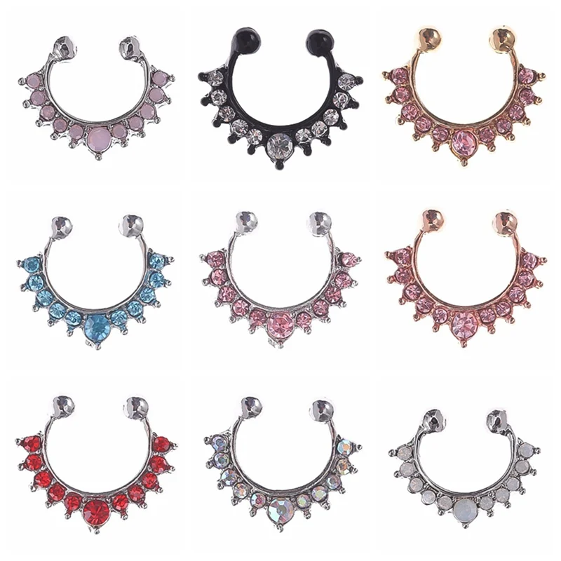 

Black Crystal Fake Septum Piercing Nose Ring Hoop Nose For Women Faux Body Clip Rings Non Body Jewelry Wholesale