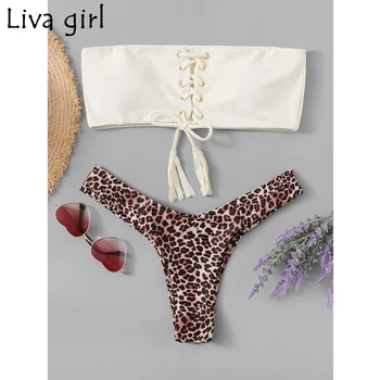 

Liva girl Tube top Bikini woman sexy leopard print bathing Brazilian Swimwear Female Set Swim Wear Bathing Suit Female Swimwear