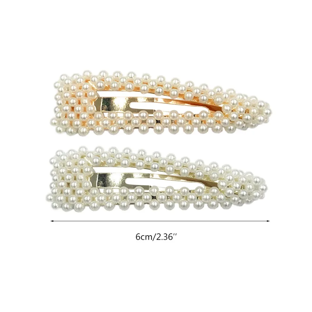 Fashion Pearl Hair Clip for Women Elegant Korean Design Snap Barrette Stick Gold/Silver Metal Alloy Hair Clip Water Drop Wedding