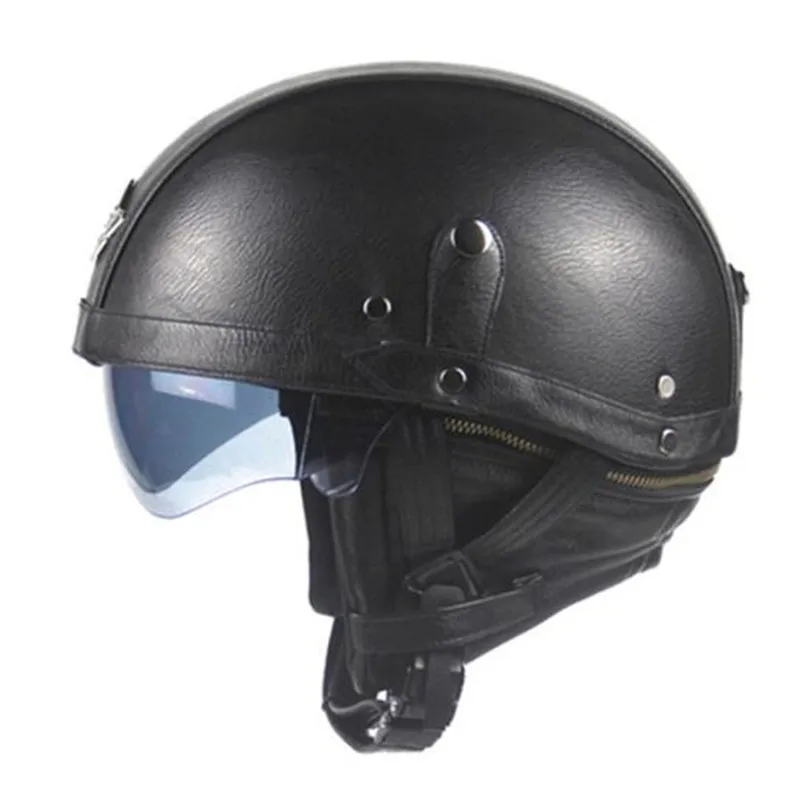 New Synthetic Leather Motorcycle Helmet Retro Vintage Half Helmet Cruiser Scooter Touring Casco