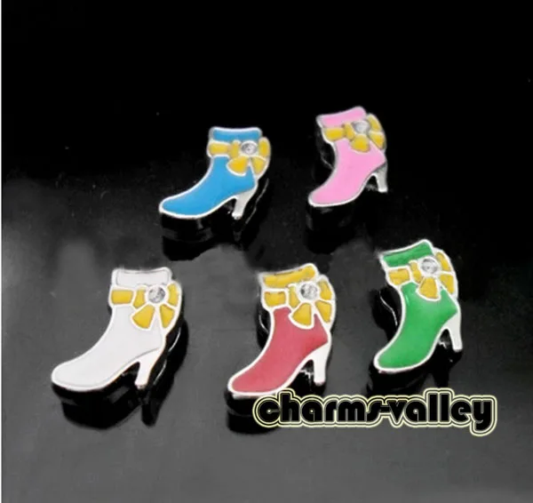 

Free Shipping, 20PCS 8MM Mixed Color Enamel High-Heeled Shoes Slide Charms Letters Fit 8mm Belts Bracelets Pet Collars
