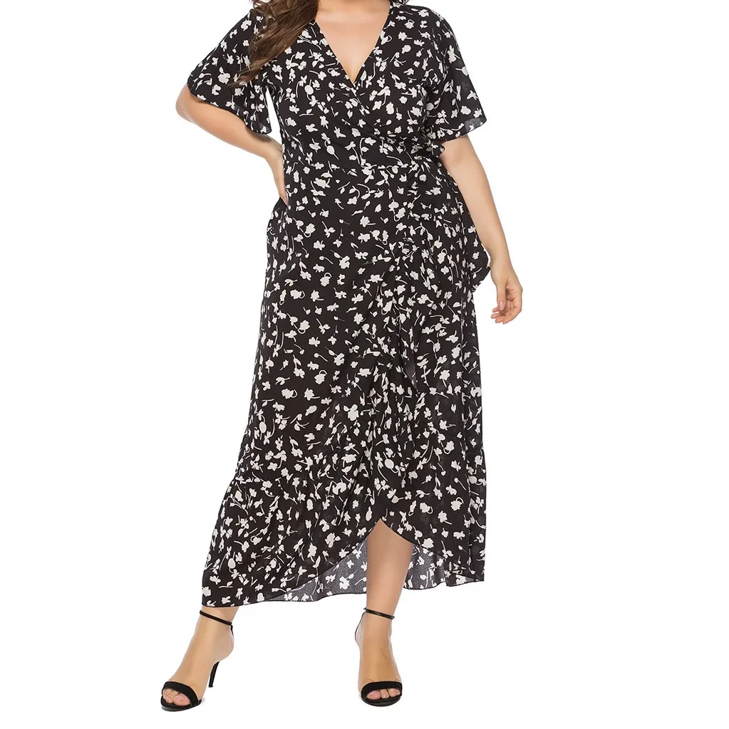

Womail Dresses Women's Sexy Dresses Fashion Plus Size Short Sleeve V-Neck Beach Casual Floral Printing Dress Dropship May2
