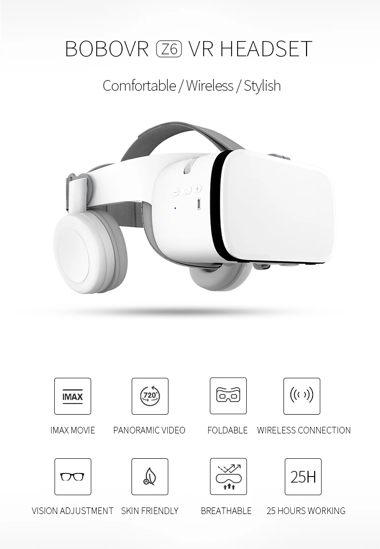 Новые Bobo vr Z6 VR очки беспроводные Bluetooth наушники VR очки Android IOS Удаленная реальность VR 3D картонные очки