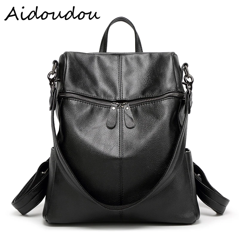 

High Quality Women Genuine Leather Backpack water wash School Bags For Teenagers Girls Korea style laptop backpack black BA41