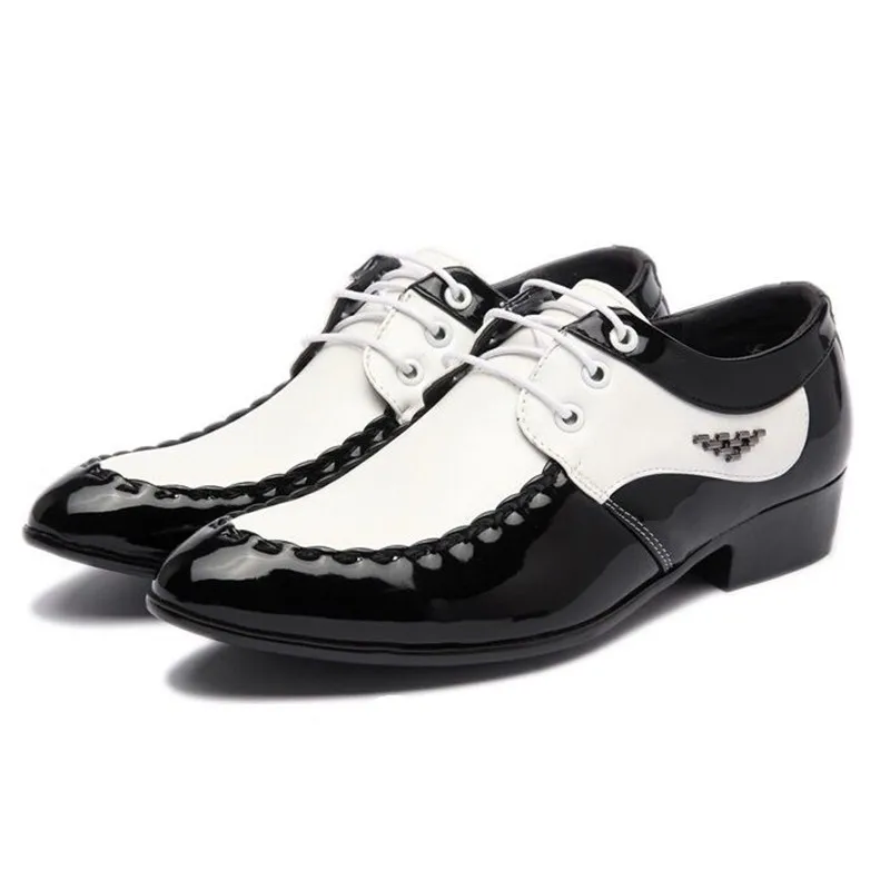Модные Для мужчин кожаные Платье на шнуровке офисные туфли человек Свадебная вечеринка Бизнес Туфли без каблуков Для мужчин s черный/белый цвет Разделение Обувь в стиле «дерби» размер 38-47