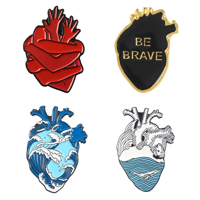

Sale Organ Heart Enamel Brooches Pin Heart Brave Cats Bloodthirsty Hug Brooches Bag Clothes Lapel Pin Badge Medical Jewelry Gift