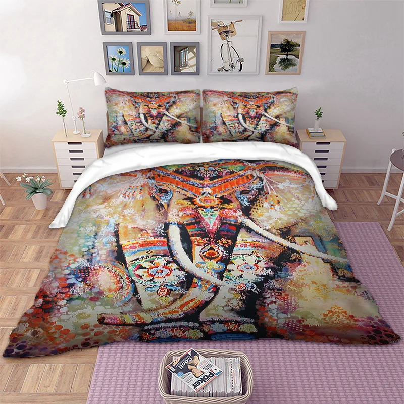 

Bohemia Elephant bedding set with pillowcases Twin Full Queen King Sizes duvet cover set polyester bed linens set new 3pcs