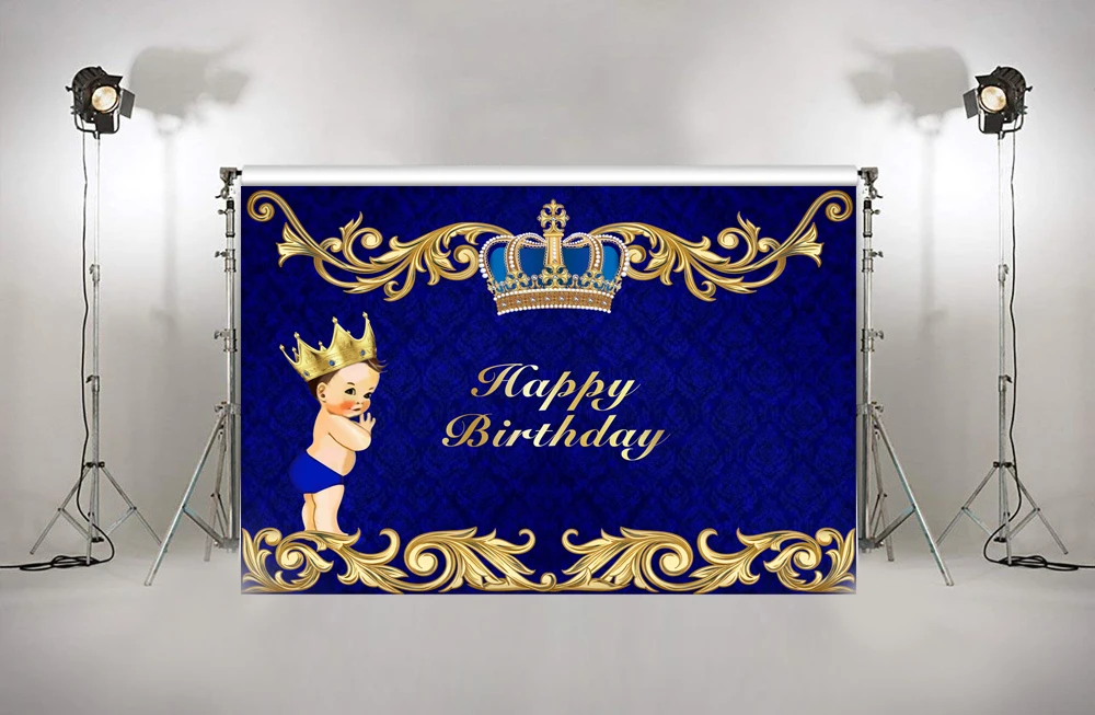 

Photography Backdrop Blue Royal Boy Birthday Party Crown Photo Background Baby Shower Photo Studio Booth W-933