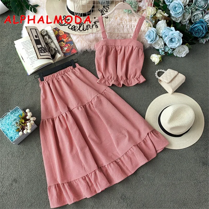 Женский комплект из 2 предметов ALPHALMODA укороченный топ в клетку + юбка