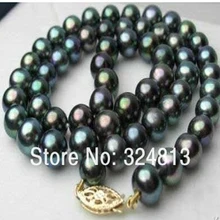 AAA Подлинная 7-8 мм чёрный пресноводный жемчуг ожерелье#1974