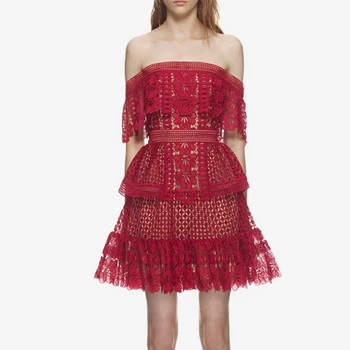 

Summer Dress High Quality Women Red Pink Sexy Off Shoulder Lace Dresses