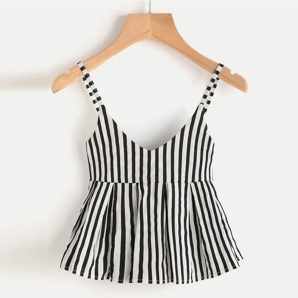 

Summer striped V-neck small sling ladies short-selling sling Cabestrillo de verano con rayas y cuello en V#LJ-25