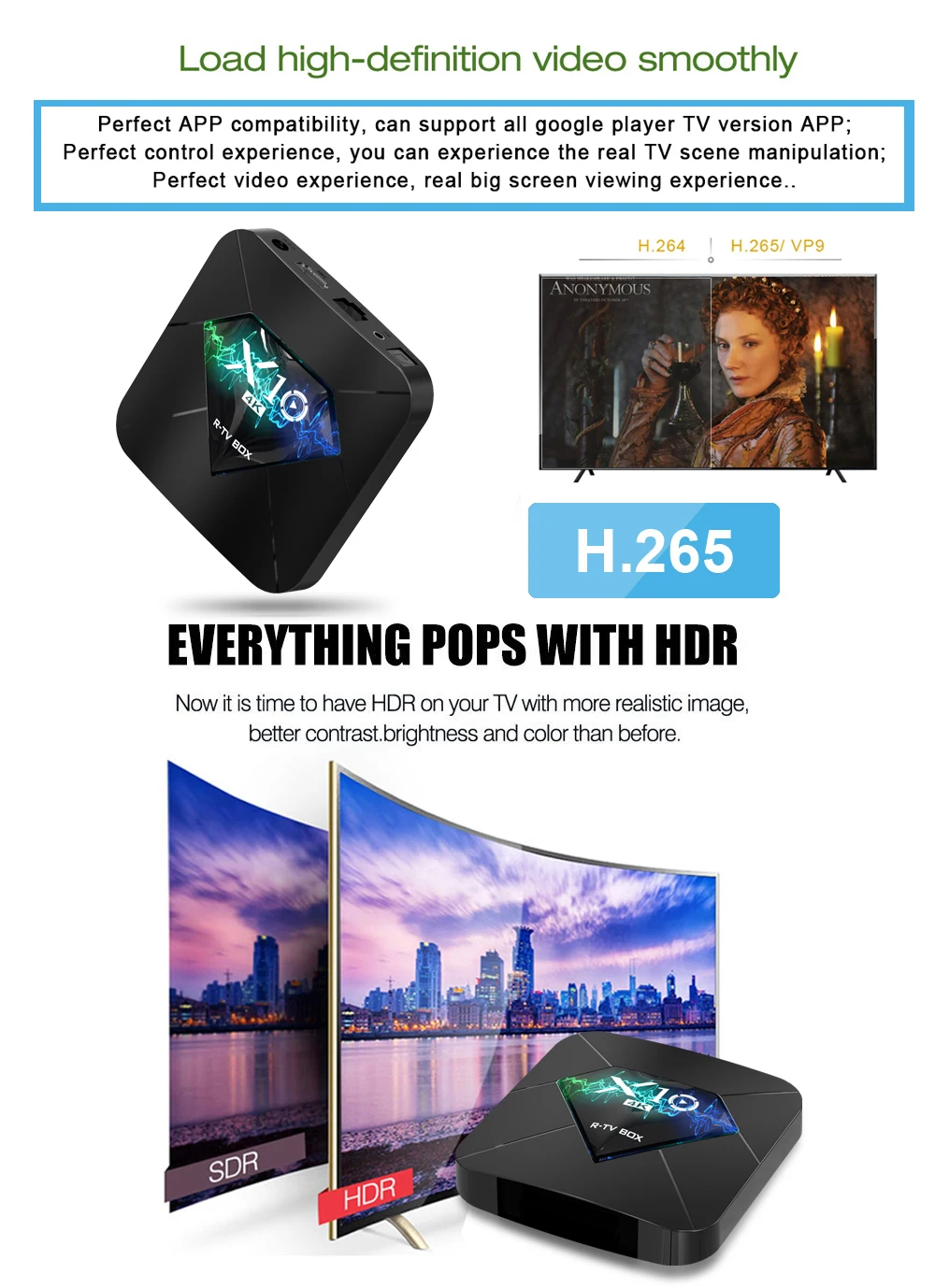 5 шт./лот dhl R-tv box X10 S905W Android 7,1 2 ГБ/16 ГБ четырехъядерный ТВ приставка