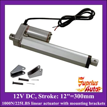 

12v linear actuator with mounting brackets, 12inch/ 300mm stroke with 1000N/225LBS load electric linear actuators