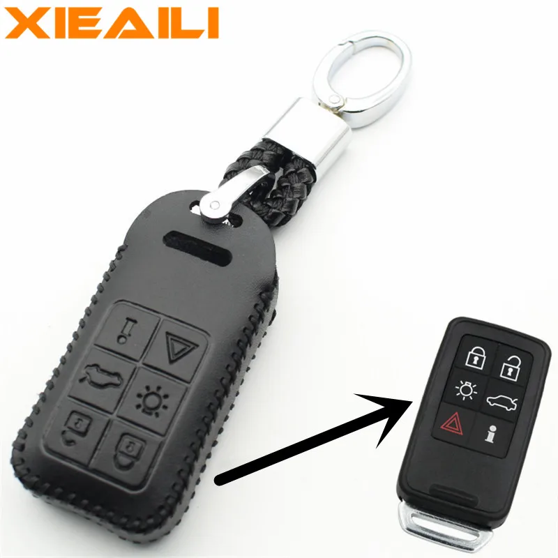 XIEAILI натуральная кожа 6 Кнопка Автозапуск Smart Key чехол для Volvo S60/S80/V60/XC60/XC70 H136