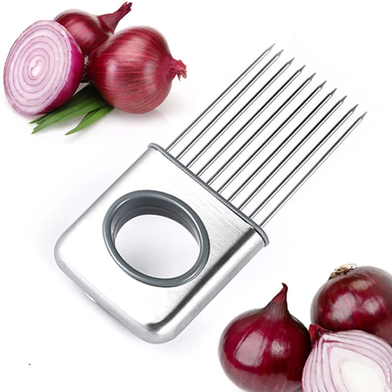 Easy Cut Onion Holder Slicer Vegetable tools Tomato Cutter Stainless