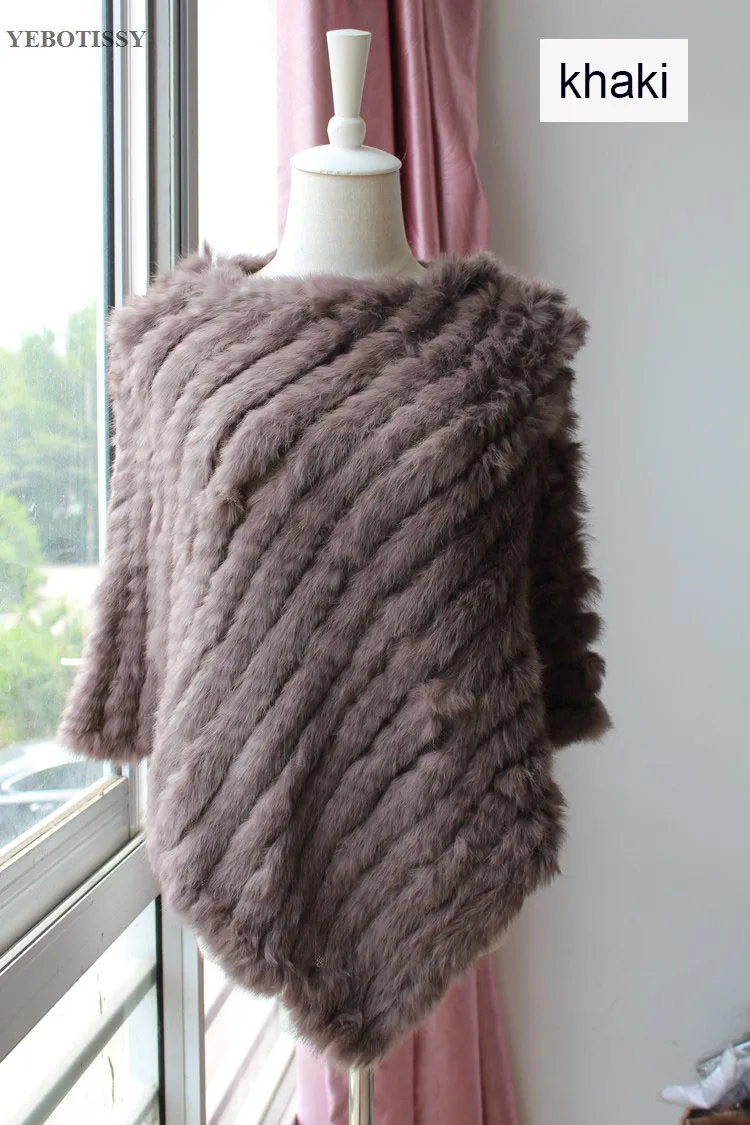 Femme вязаный мех кролика пончо и накидка на осень и зиму для женщин подлинный натуральных мех шаль треугольной обертывания с натуральным мехом пуловеры