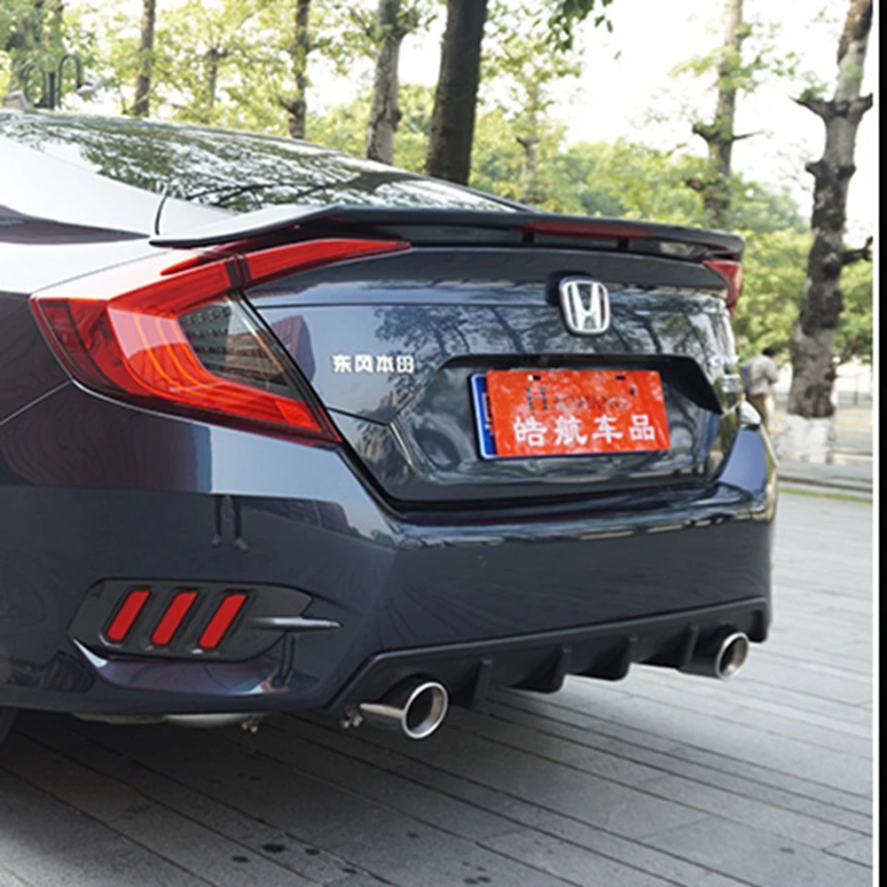 MONTFORD для Honda Civic- ABS пластик черный Задний спойлер диффузор бампер Защита защитная накладка бампер Накладка
