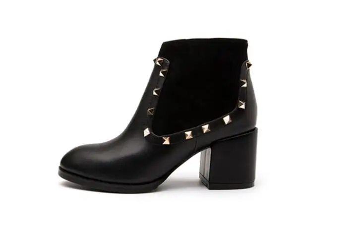 

2019 Autumn winter Basic Ladies shoes Woman Genuine Leather ankle boots with Rivets Top quality Round toe black autumn shoes
