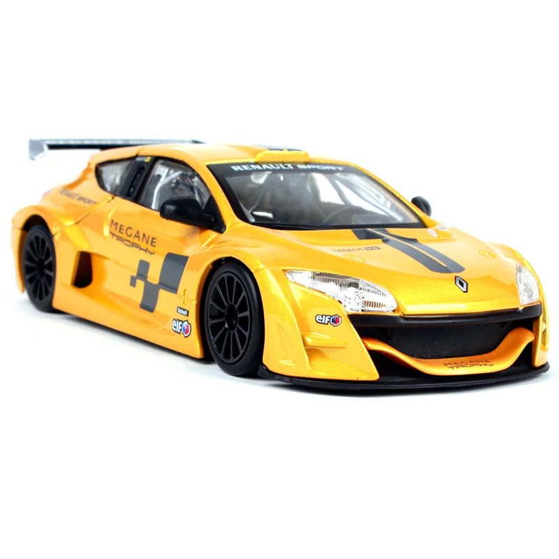 Bburago 1:24 RENAULT MEGANE трофей желтый сплав модель автомобиля для детей Рождественский подарок игрушки коллекция