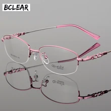 Bclear 2018 moda feminina óculos frame da liga de memória meia moldura do vintage lente clara óculos óculos óculos óculos óculos ópticos quadro