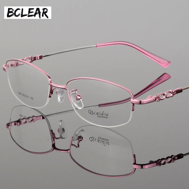 BCLEAR-Montura de gafas para mujer, anteojos de aleación de memoria, medio Marco, transparente, montura 2018 - AliExpress Accesorios para ropa