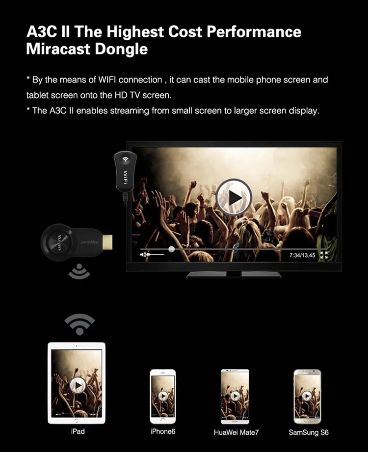 Measy a3c ii Wifi беспроводной дисплей ключ Miracast Airplay DLNA приемник hdmi для iOS Airplay Android